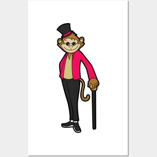 Monkey as Gentleman with Hat & Walking stick Posters and Art